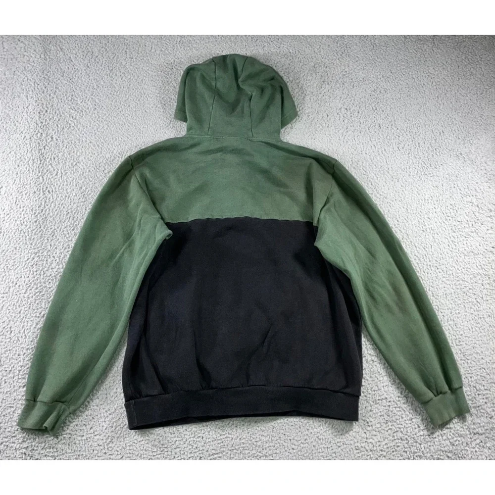 Adidas Hoodie Men L Green Black‎ White Colorblock Quarter Zip Fleece Sweatshirt